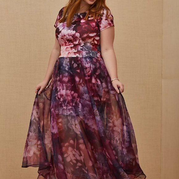 torrid Dresses & Skirts - Torrid SPECIAL OCCASION MULTI FLORAL SCUBA KNIT DRESS & ORGANZA FORMAL GOWN SET